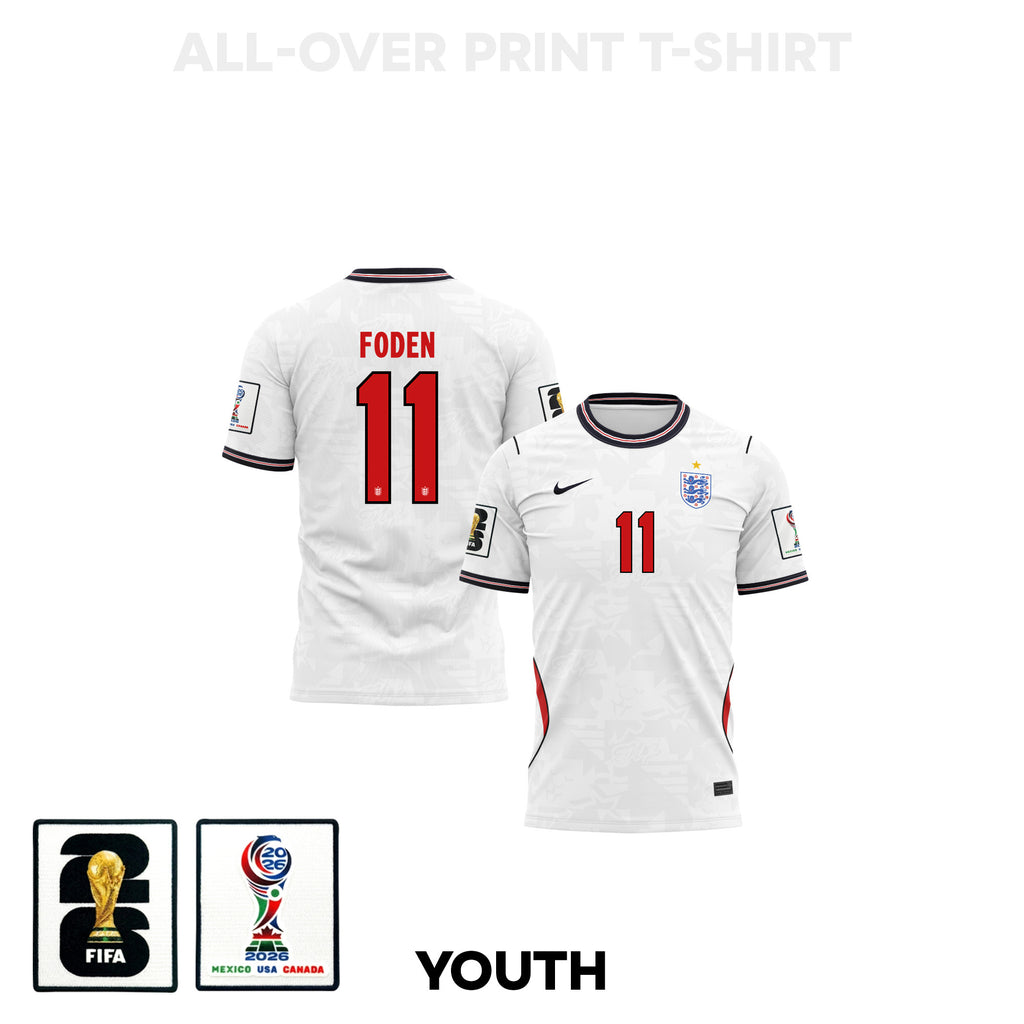 Phil Foden 11 Youth England 2026 Home 3D T-shirt Fully Printed – White