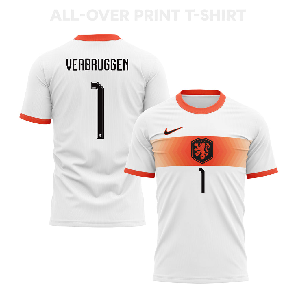 Bart Verbruggen 1 Netherlands 2026 Away 3D T-Shirt Fully Printed – Unisex, White