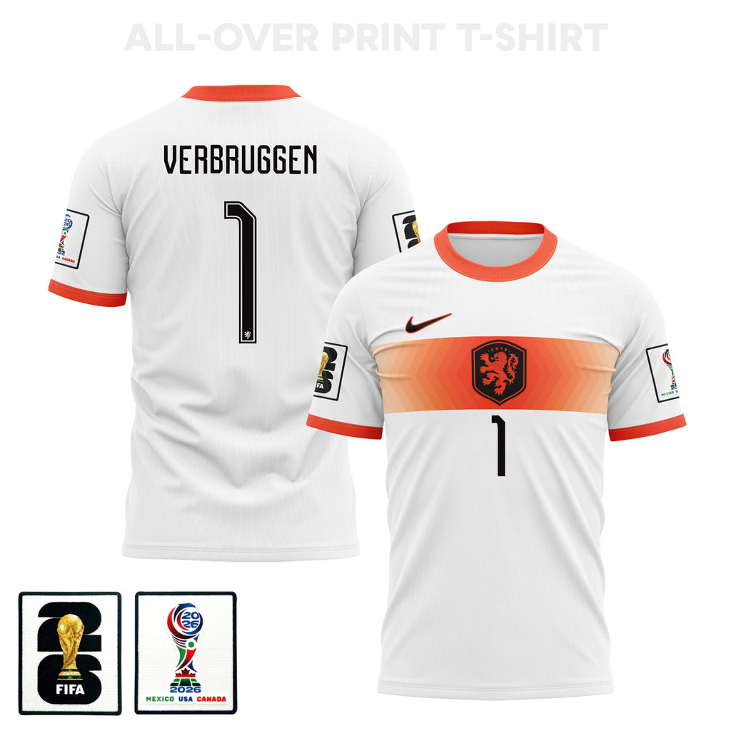 Bart Verbruggen 1 Netherlands 2026 Away 3D T-Shirt Fully Printed – Unisex, White