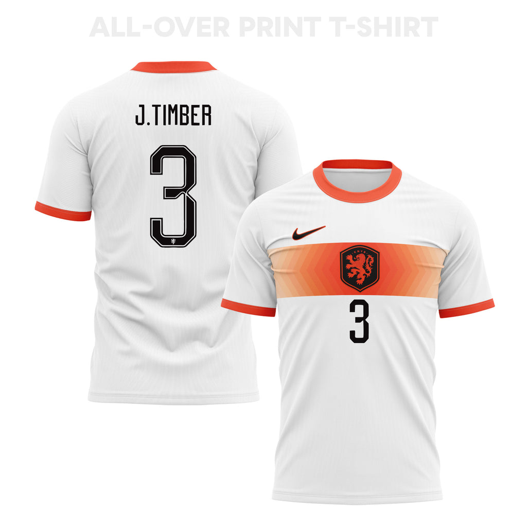 Jurriën Timber 3 Netherlands 2026 Away 3D T-Shirt Fully Printed – Unisex, White