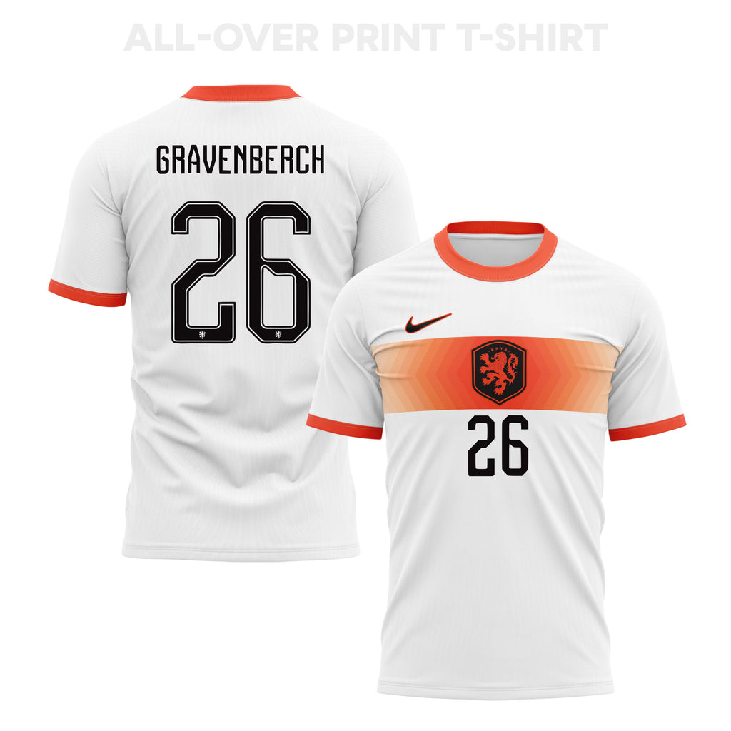Ryan Gravenberch 26 Netherlands 2026 Away 3D T-Shirt Fully Printed – Unisex, White