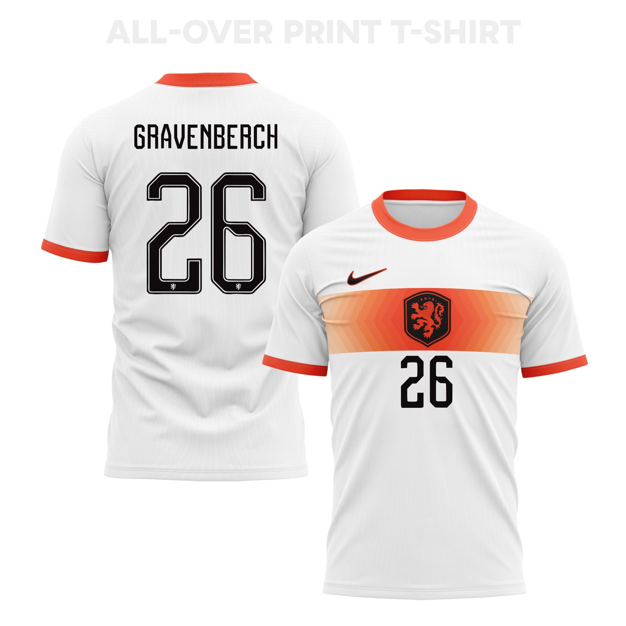 Ryan Gravenberch 26 Netherlands 2026 Away 3D T-Shirt Fully Printed – Unisex, White