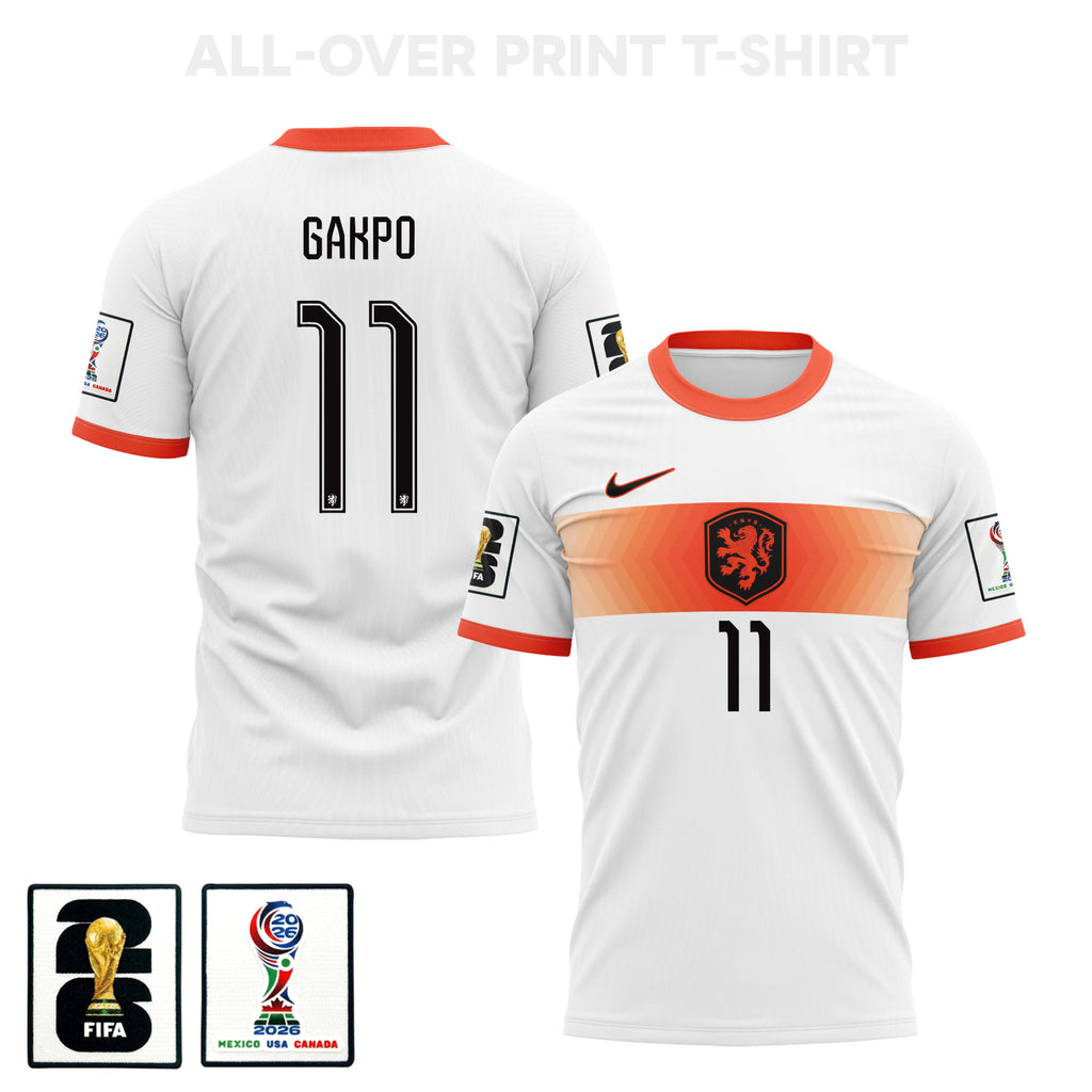 Cody Gakpo 11 Netherlands 2026 Away 3D T-Shirt Fully Printed – Unisex, White