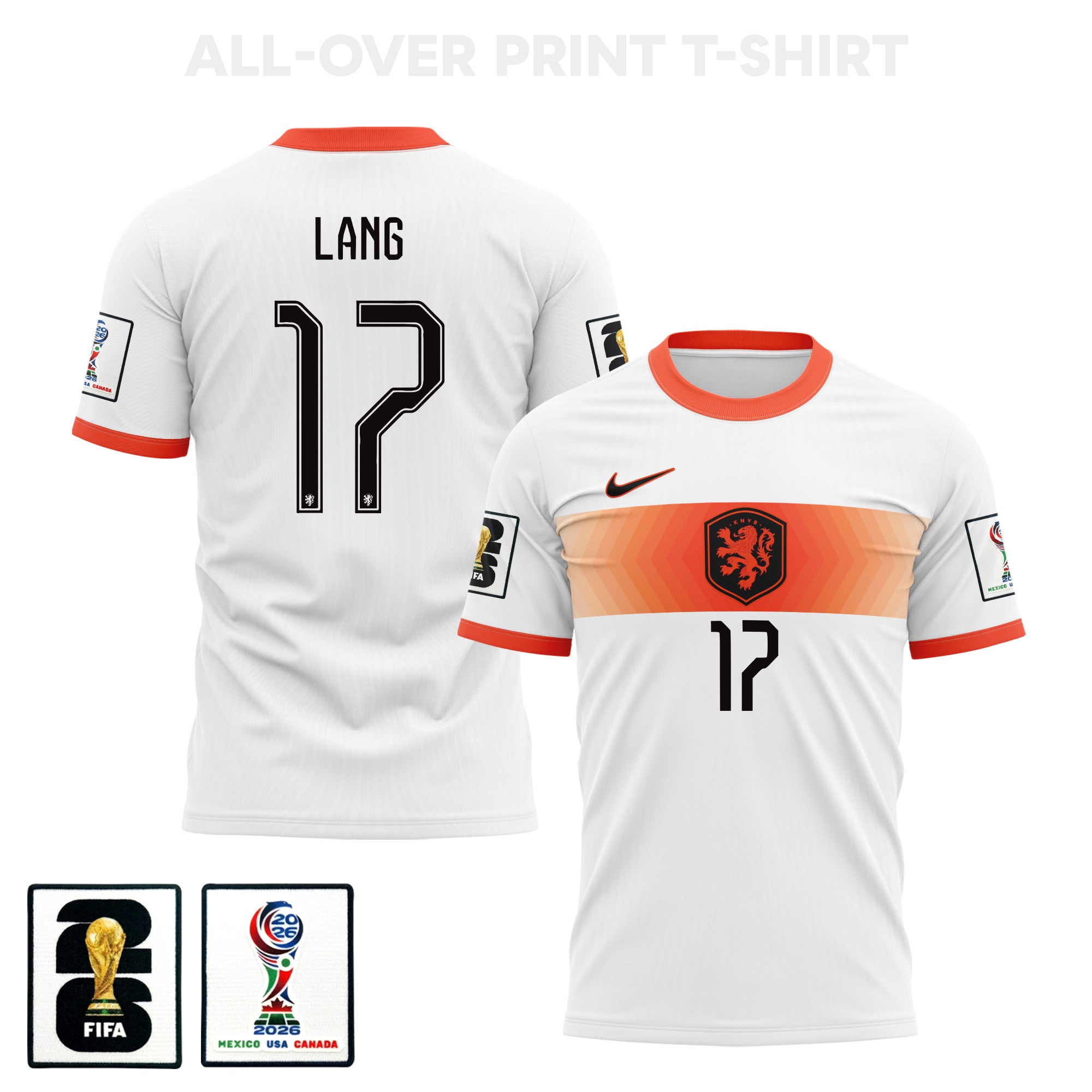 Noa Lang 17 Netherlands 2026 Away 3D T-Shirt Fully Printed – Unisex, White
