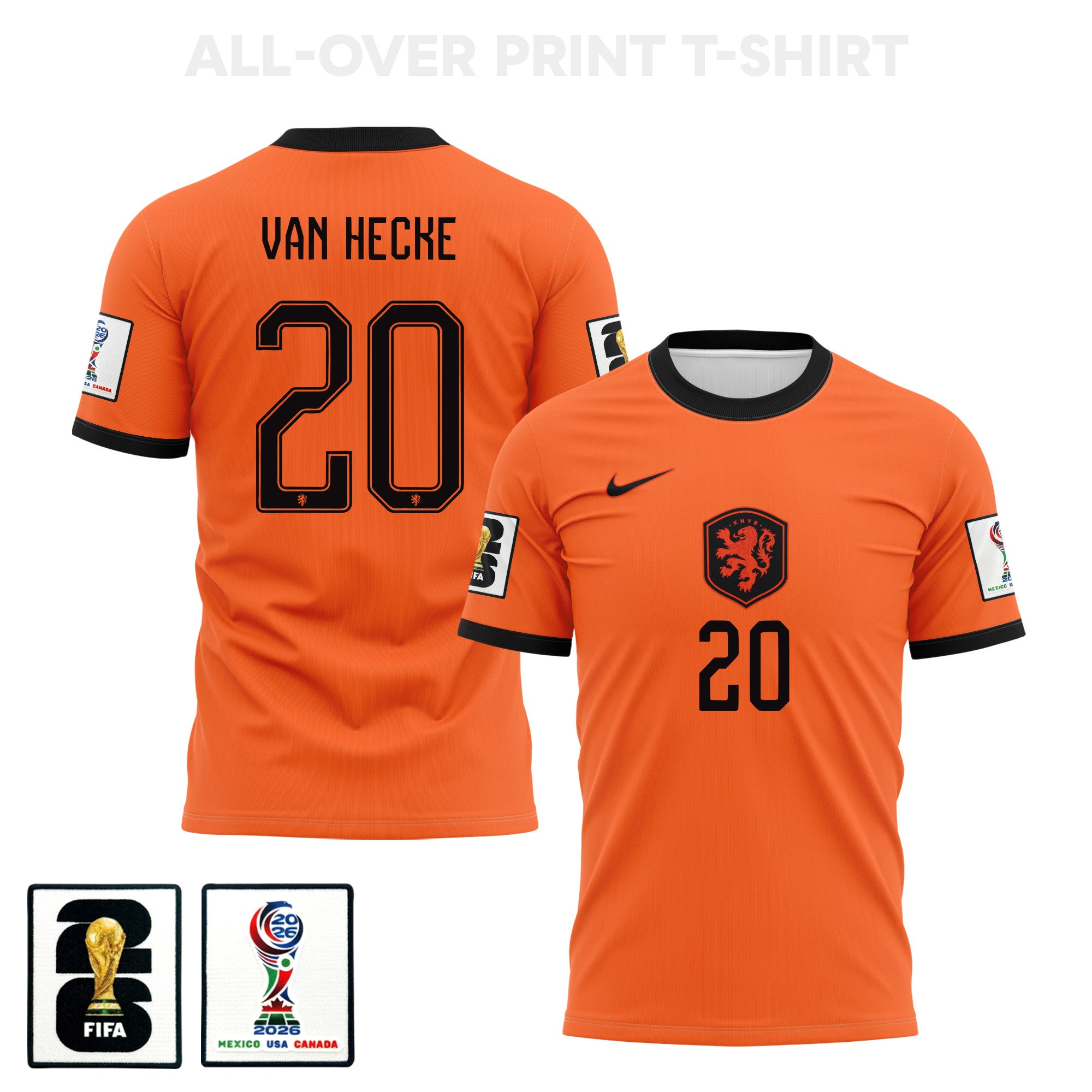 Jan Paul van Hecke 20 Netherlands 2026 Home 3D T-Shirt Fully Printed – Unisex, Orange