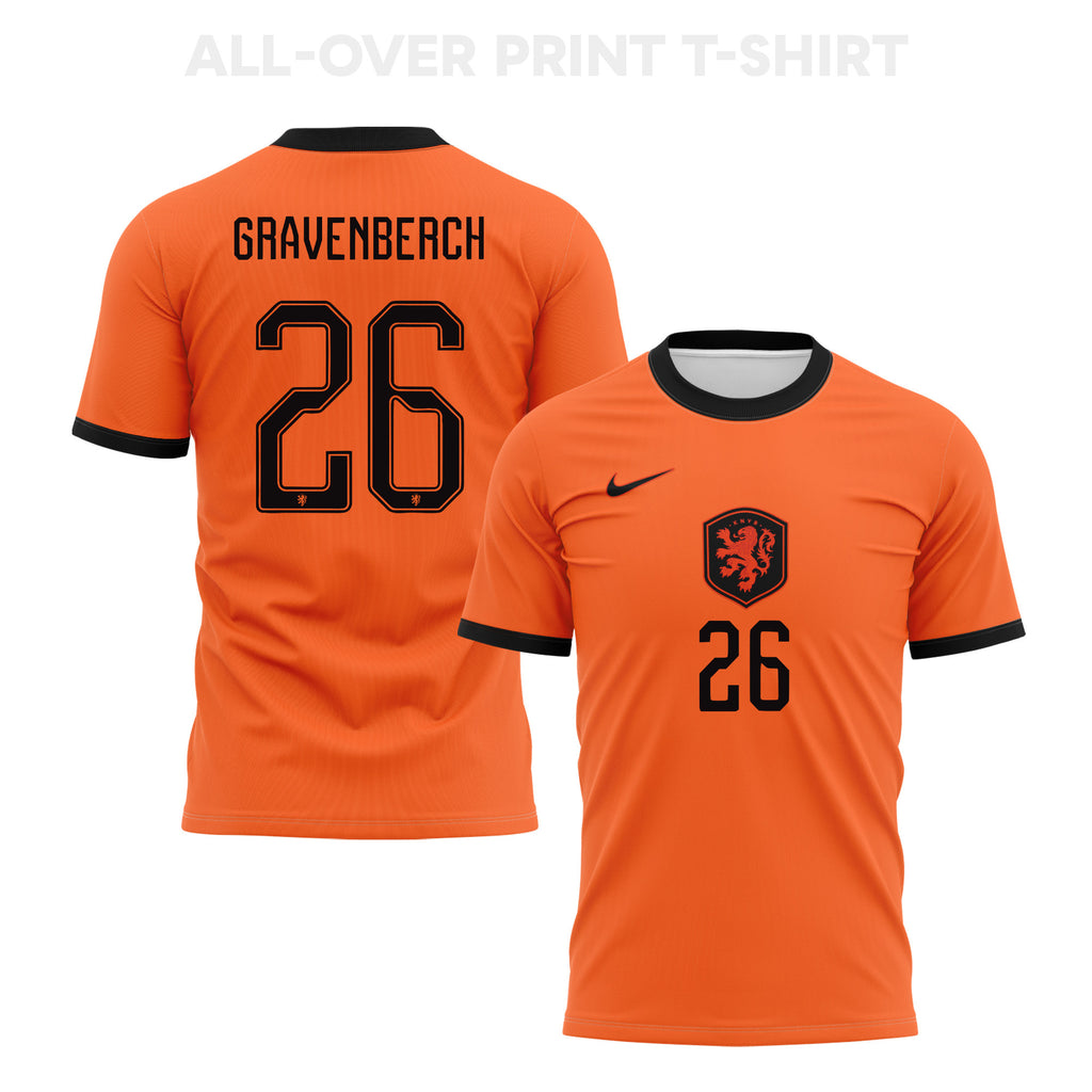 Ryan Gravenberch 26 Netherlands 2026 Home 3D T-Shirt Fully Printed – Unisex, Orange