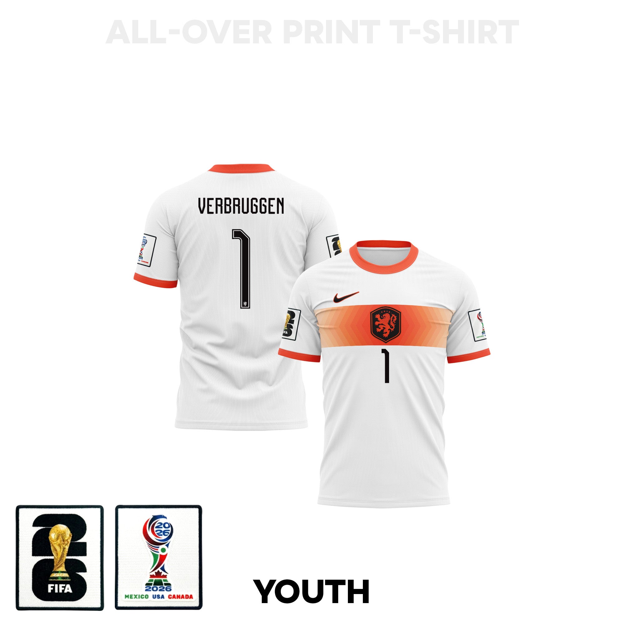 Bart Verbruggen 1 Youth Netherlands 2026 Away 3D T-shirt Fully Printed – White