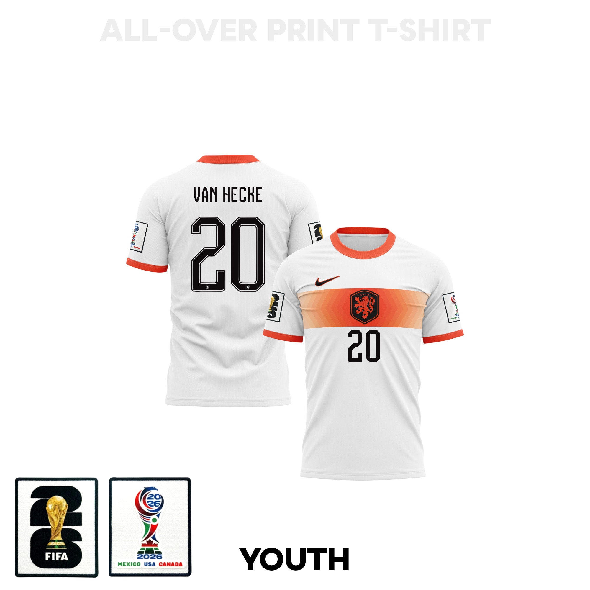 Jan Paul van Hecke 20 Youth Netherlands 2026 Away 3D T-shirt Fully Printed – White
