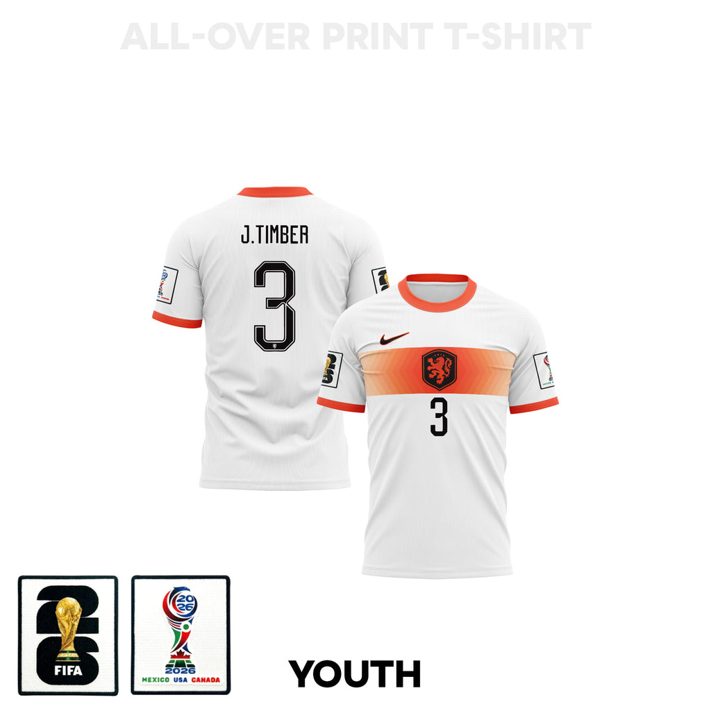 Jurriën Timber 3 Youth Netherlands 2026 Away 3D T-shirt Fully Printed – White