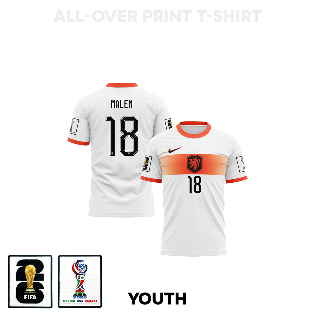 Donyell Malen 18 Youth Netherlands 2026 Away 3D T-shirt Fully Printed – White