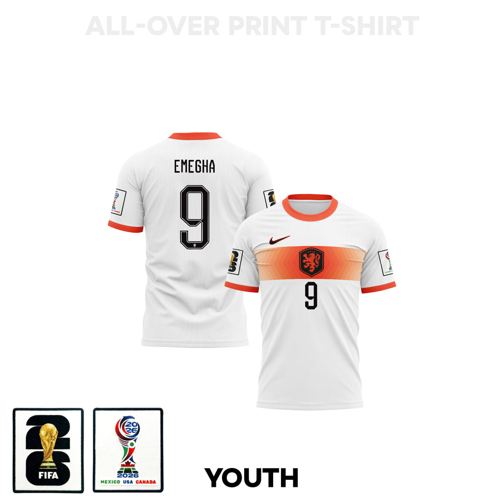 Emmanuel Emegha 9 Youth Netherlands 2026 Away 3D T-shirt Fully Printed – White