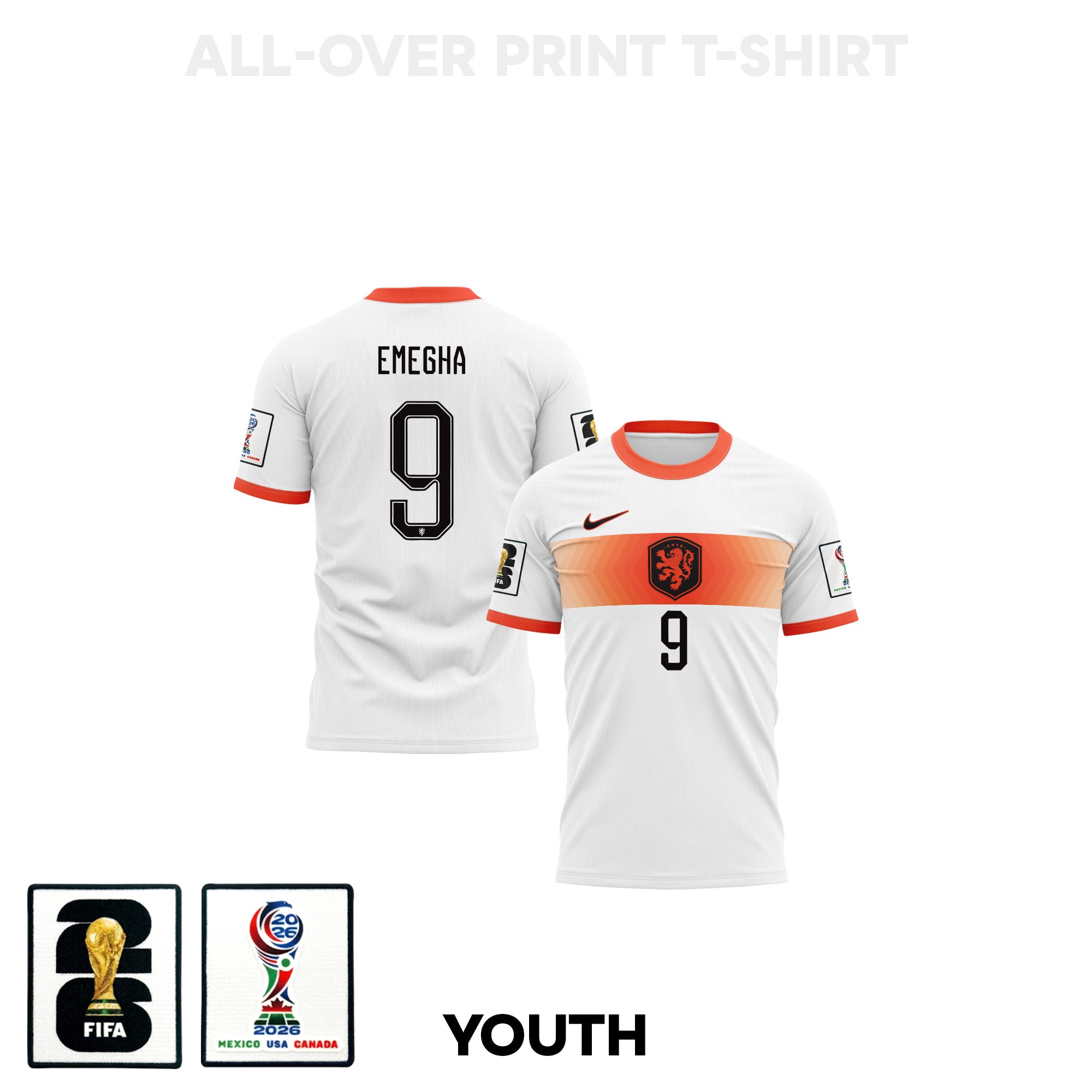 Emmanuel Emegha 9 Youth Netherlands 2026 Away 3D T-shirt Fully Printed – White