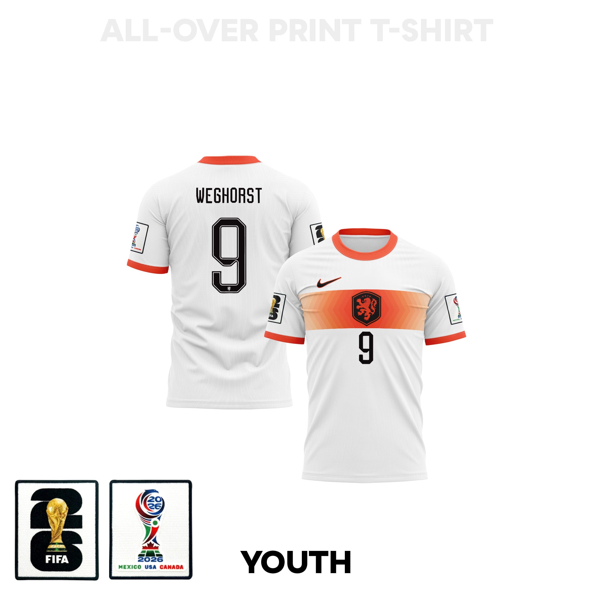 Wout Weghorst 9 Youth Netherlands 2026 Away 3D T-shirt Fully Printed – White