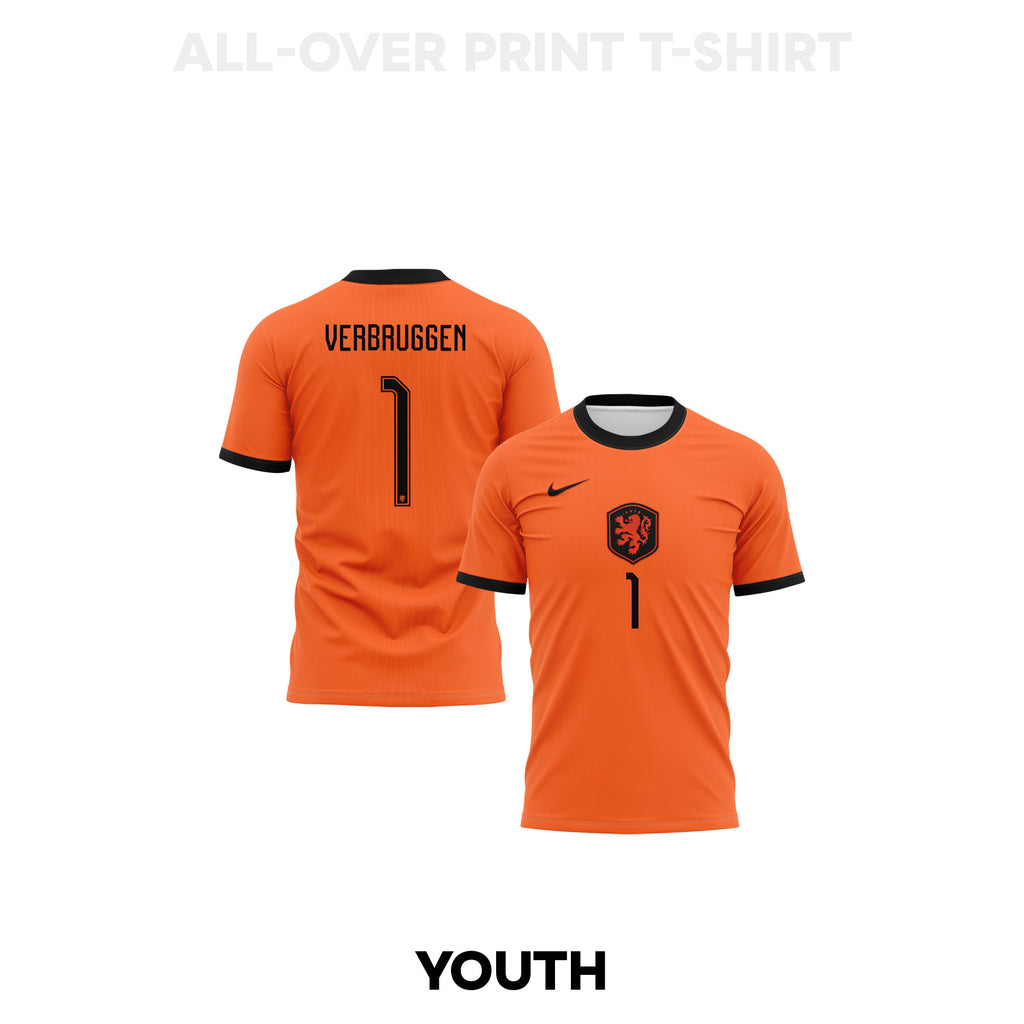 Bart Verbruggen 1 Youth Netherlands 2026 Home 3D T-shirt Fully Printed – Orange