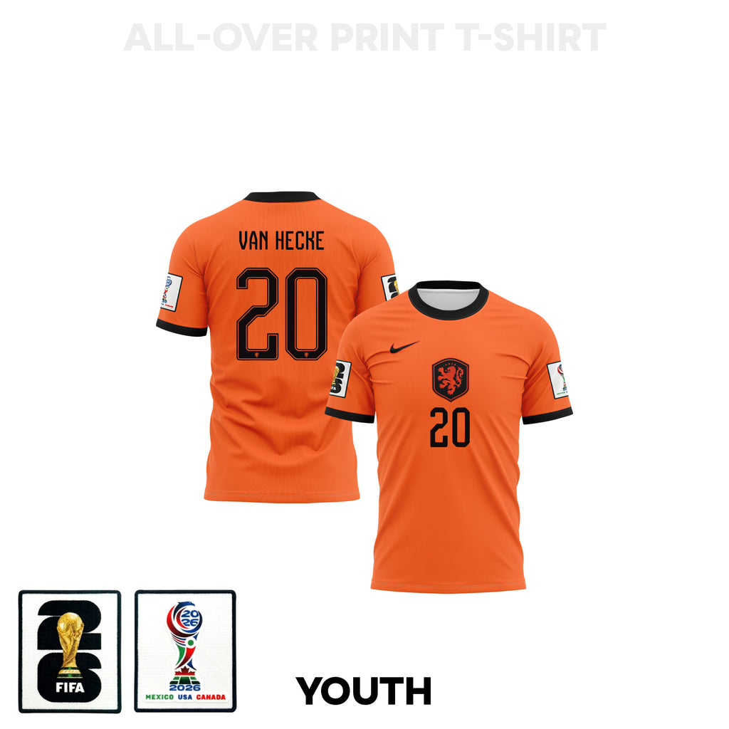 Jan Paul van Hecke 20 Youth Netherlands 2026 Home 3D T-shirt Fully Printed – Orange