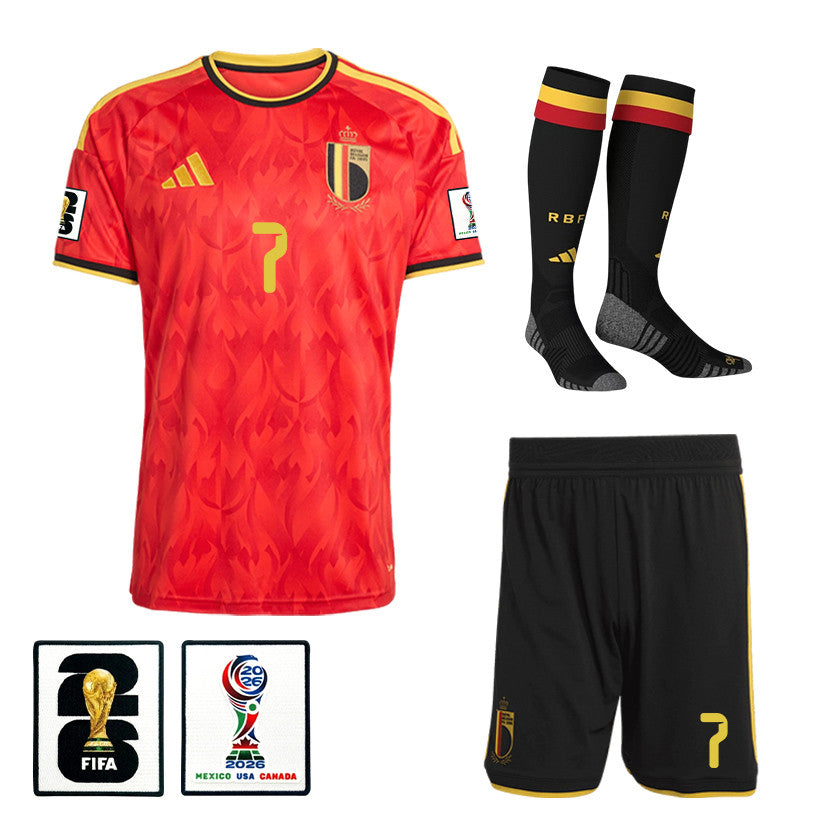 Kevin De Bruyne 7 Belgium 2026 Home Men Kit Set – Red/Black