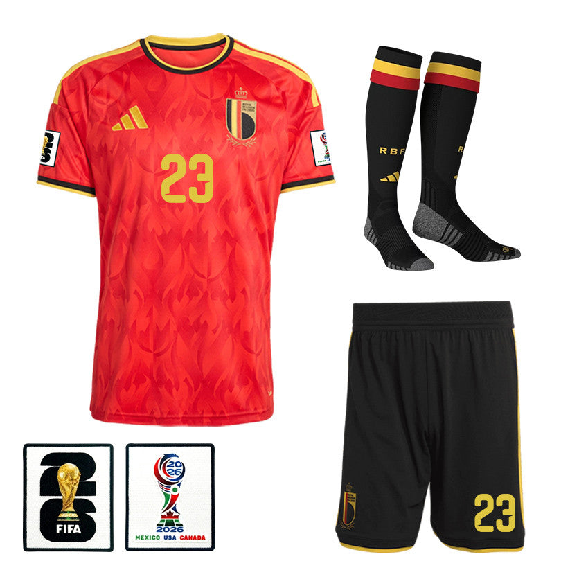 Nicolas Raskin 23 Belgium 2026 Home Men Kit Set – Red/Black