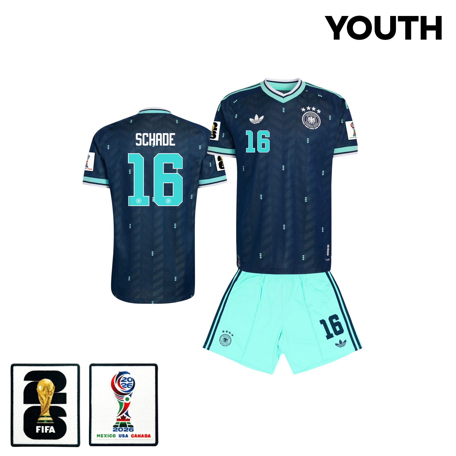 Kevin Schade 16 Germany 2026 YOUTH Away Jersey & Shorts Set - Navy