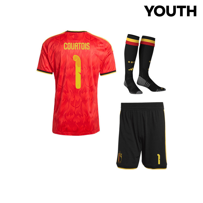 Thibaut Courtois 1 Belgium 2026 YOUTH Home Kit Set – Red/Black