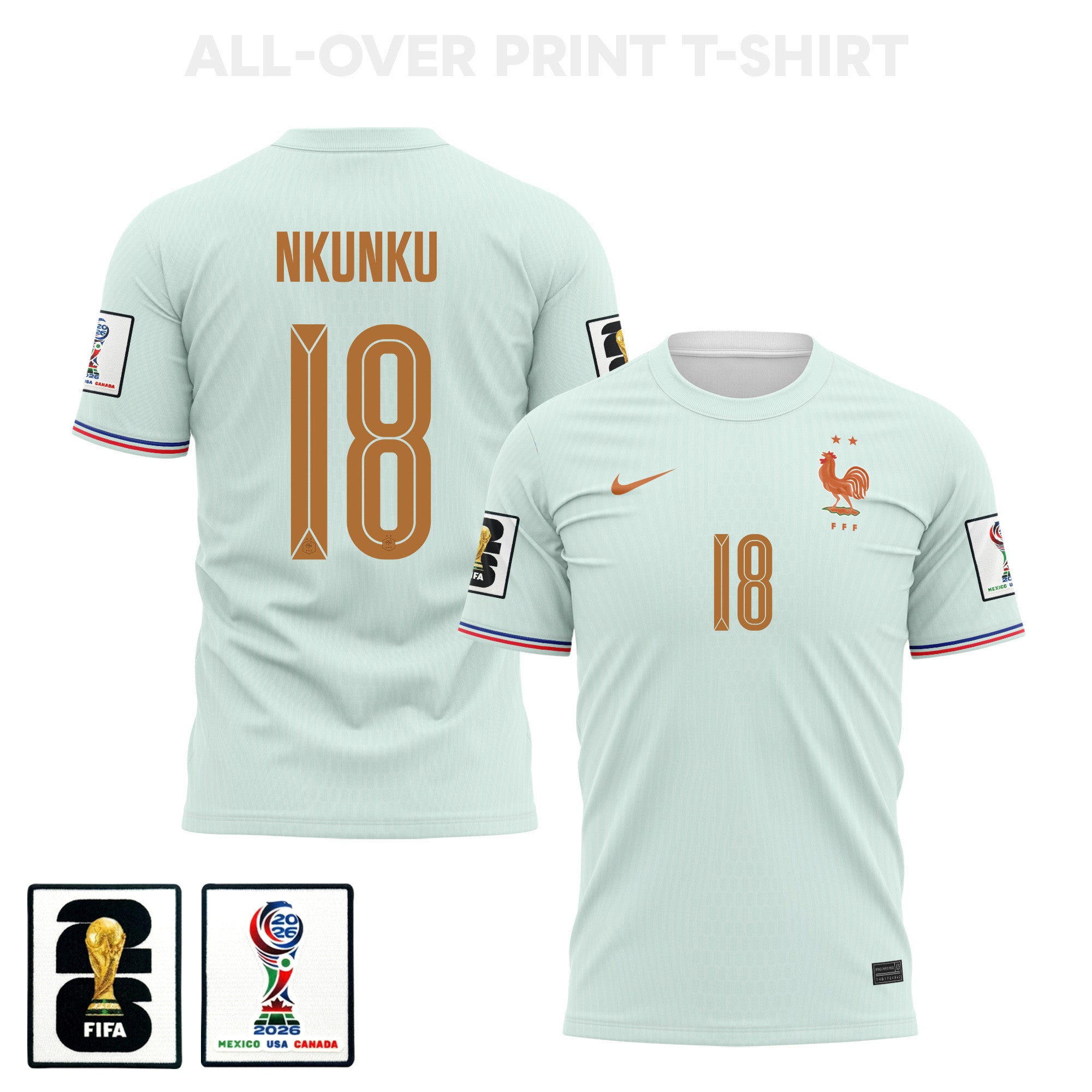 Christopher Nkunku 18 France 2026 Away 3D T-Shirt Fully Printed – Unisex, Green
