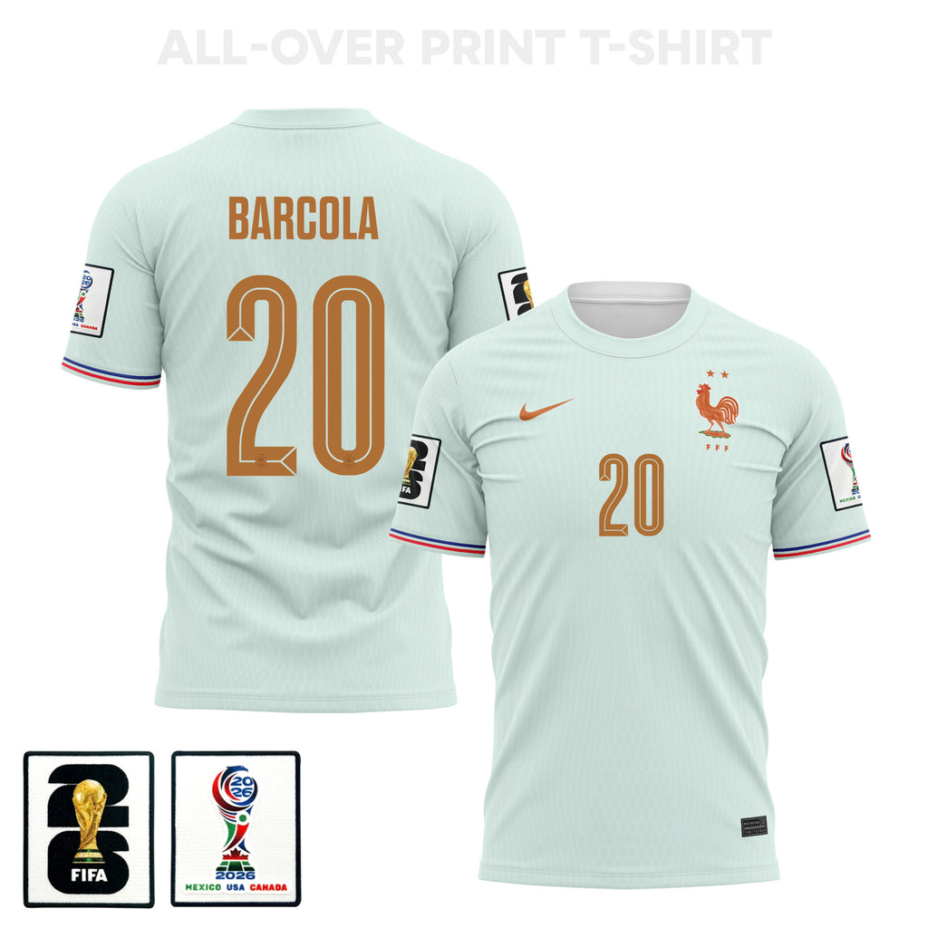 Bradley Barcola 20 France 2026 Away 3D T-Shirt Fully Printed – Unisex, Green