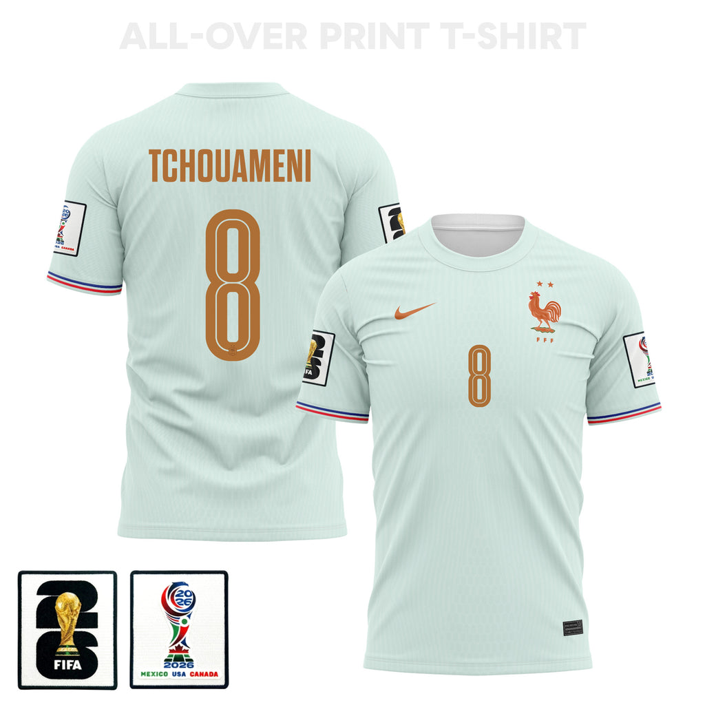 Aurélien Tchouaméni 8 France 2026 Away 3D T-Shirt Fully Printed – Unisex, Green