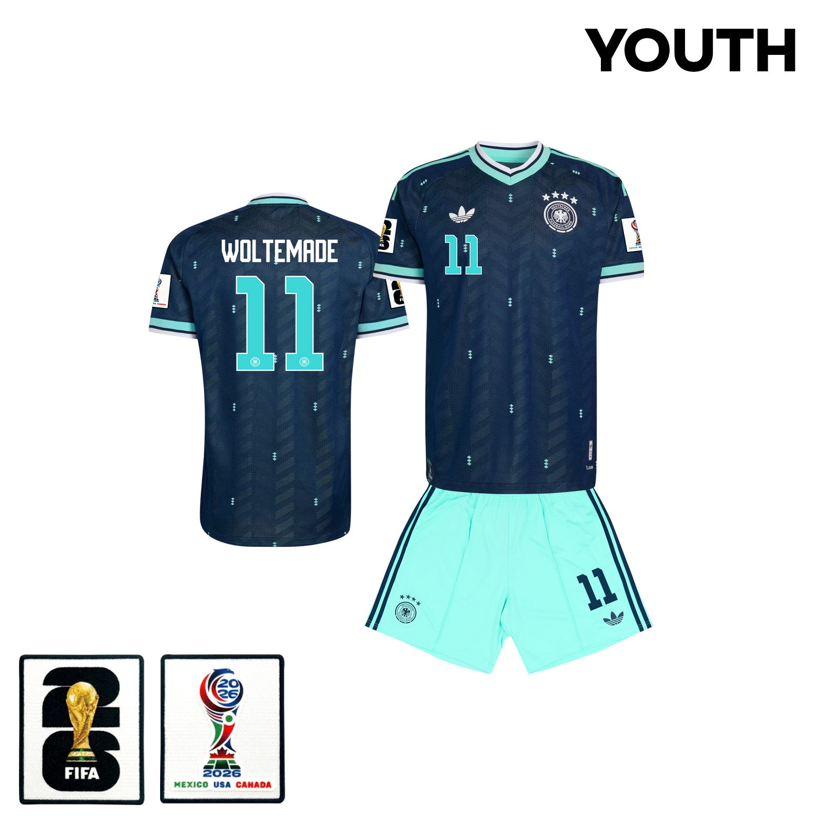 Nick Woltemade 11 Germany 2026 YOUTH Away Jersey & Shorts Set - Navy