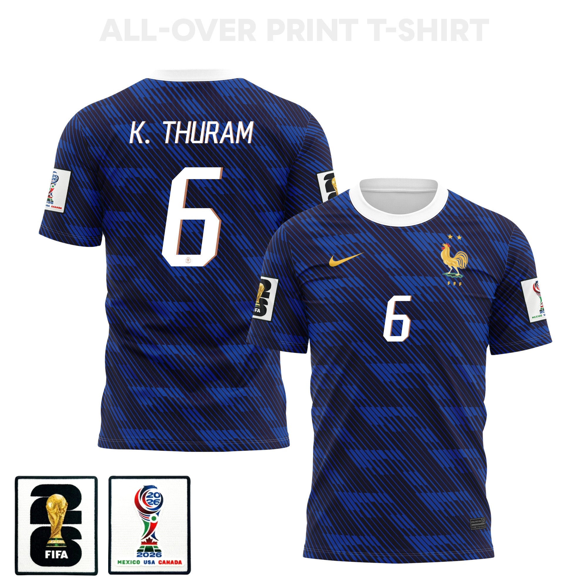 Khéphren Thuram 6 France 2026 Home 3D T-Shirt Fully Printed – Unisex, Blue