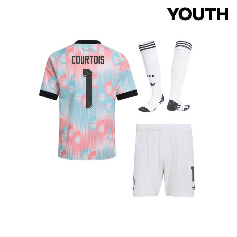 Thibaut Courtois 1 Belgium 2026 YOUTH Away Kit Set – Light Blue