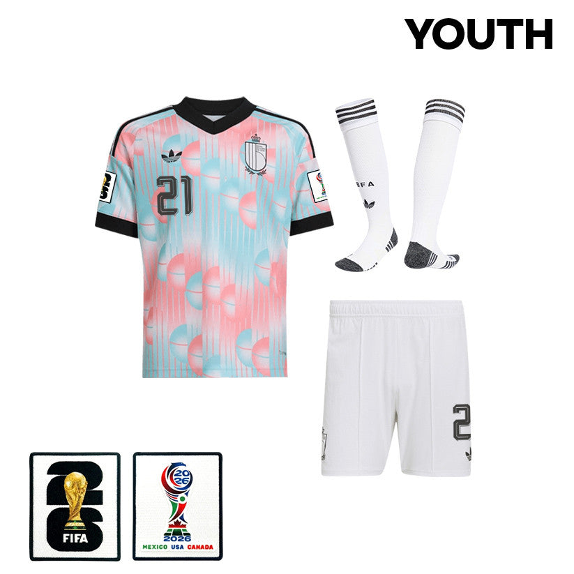 Timothy Castagne 21 Belgium 2026 YOUTH Away Kit Set – Light Blue