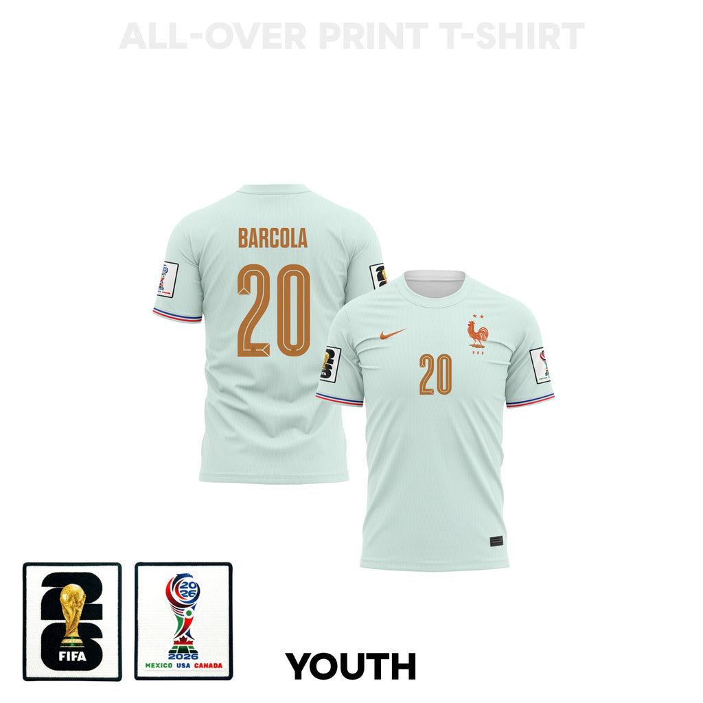 Bradley Barcola 20 Youth France 2026 Away 3D T-shirt Fully Printed – Green
