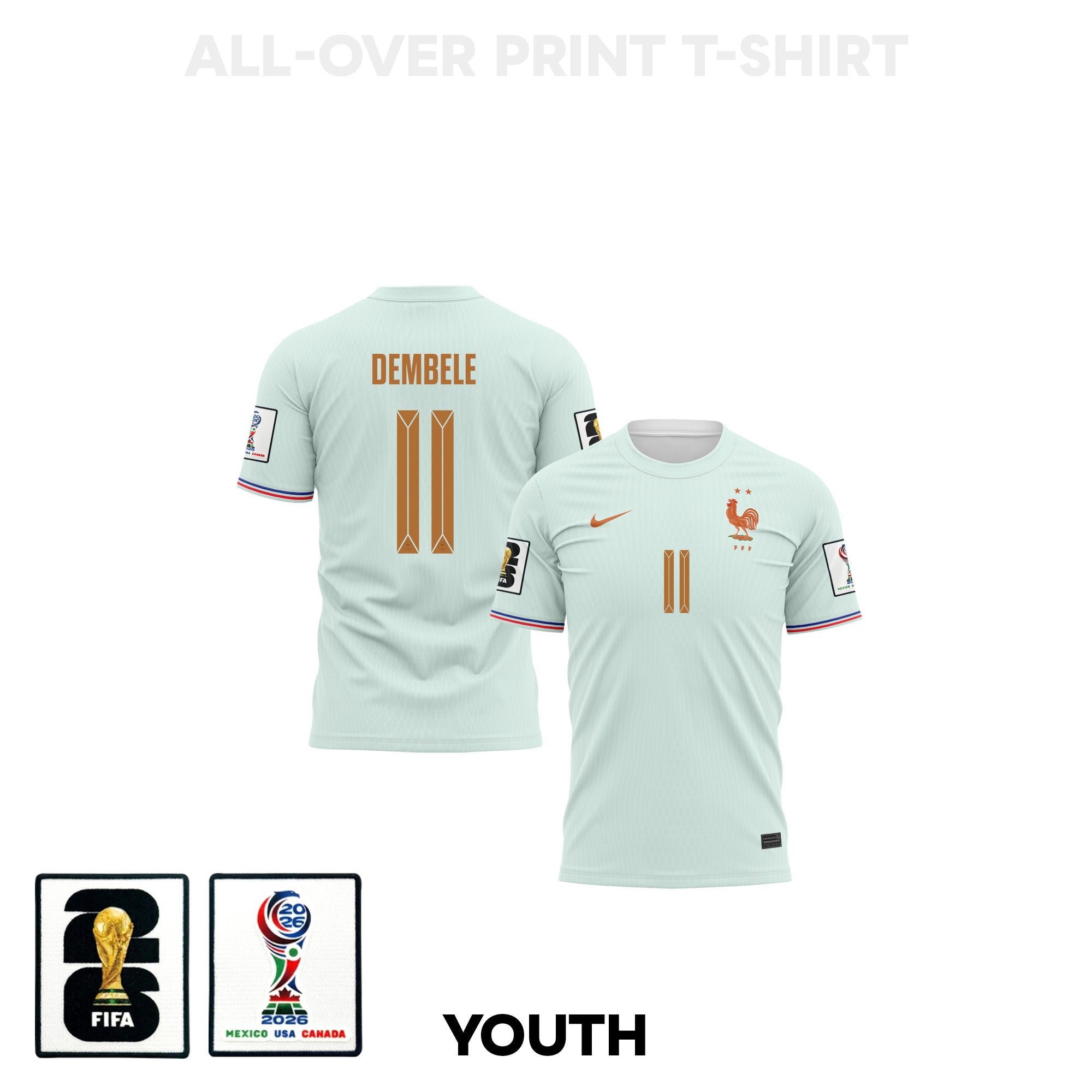 Ousmane Dembélé 11 Youth France 2026 Away 3D T-shirt Fully Printed – Green