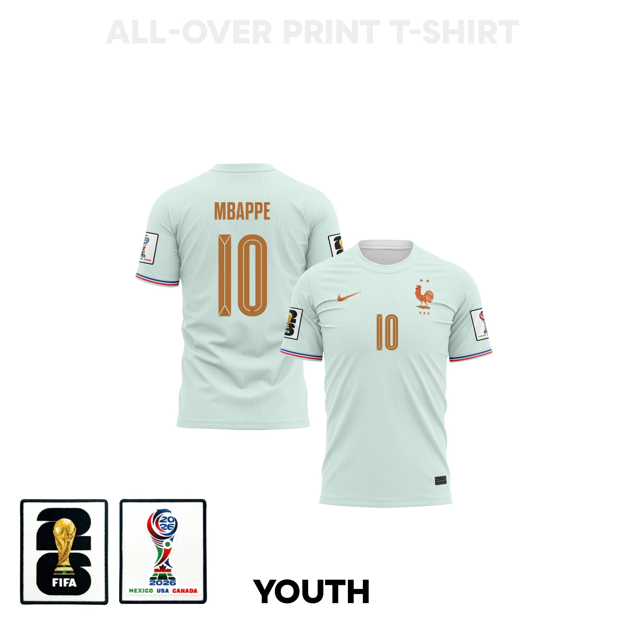 Kylian Mbappé 10 Youth France 2026 Away 3D T-shirt Fully Printed – Green