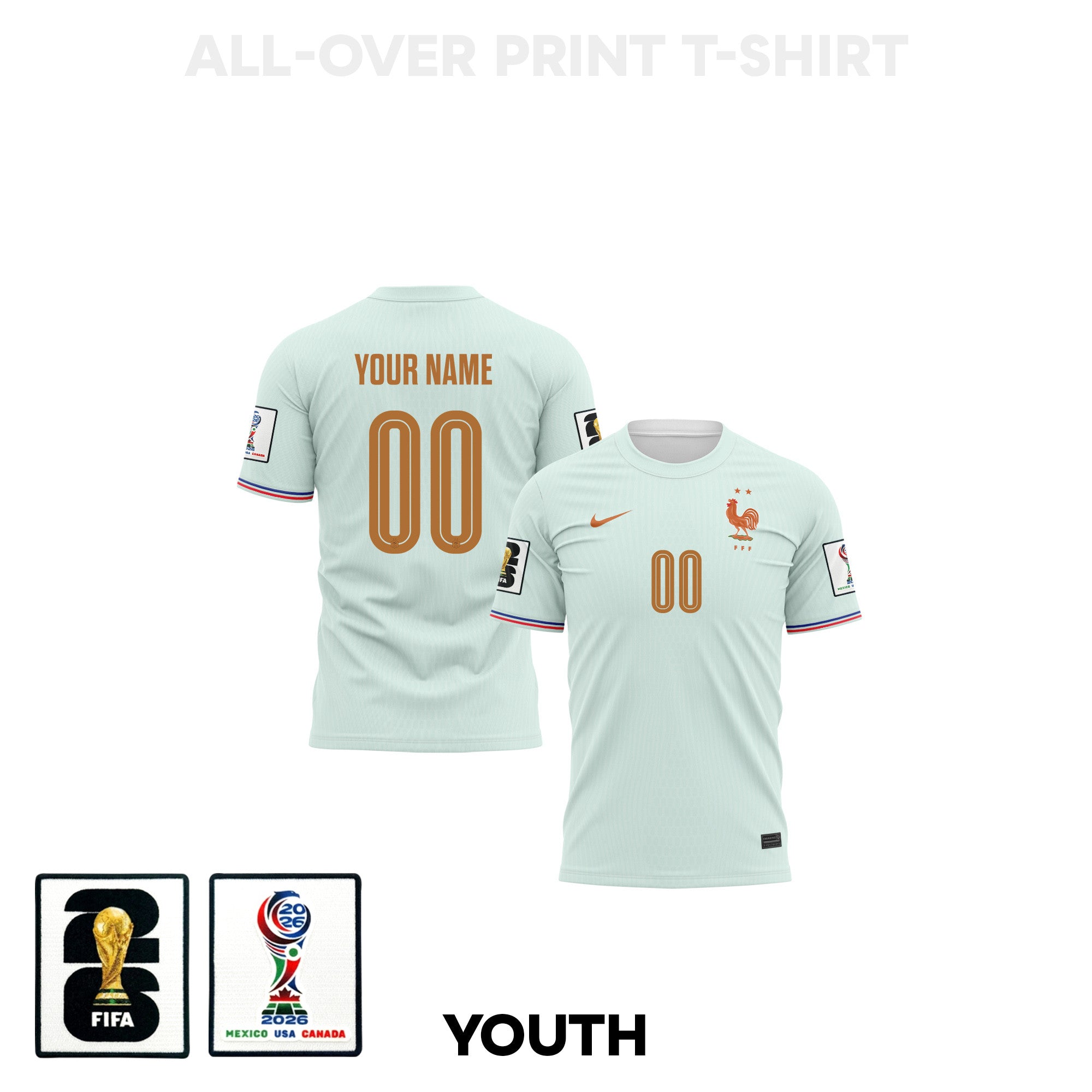 France 2026 Youth Away 3D T-shirt Fully Printed – Personalized – Green