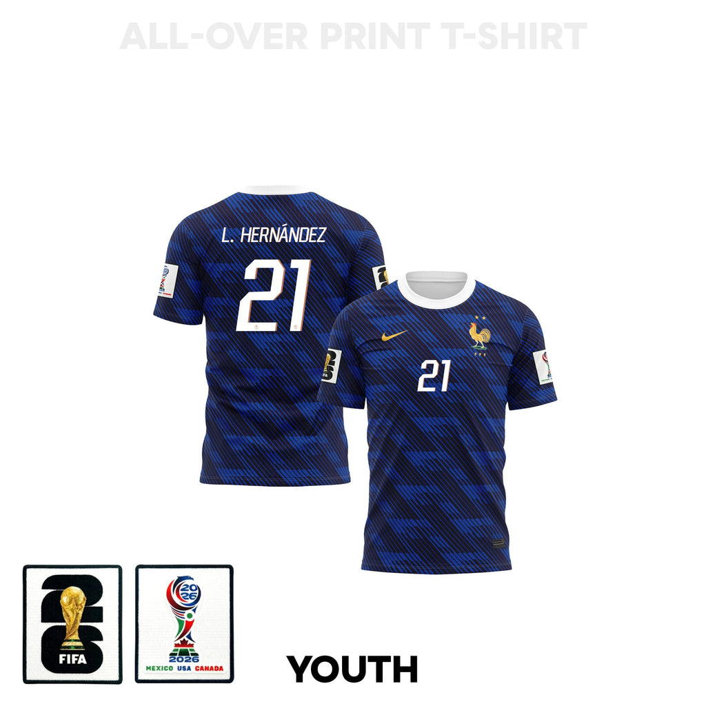 Lucas Hernández 21 Youth France 2026 Home 3D T-shirt Fully Printed – Blue