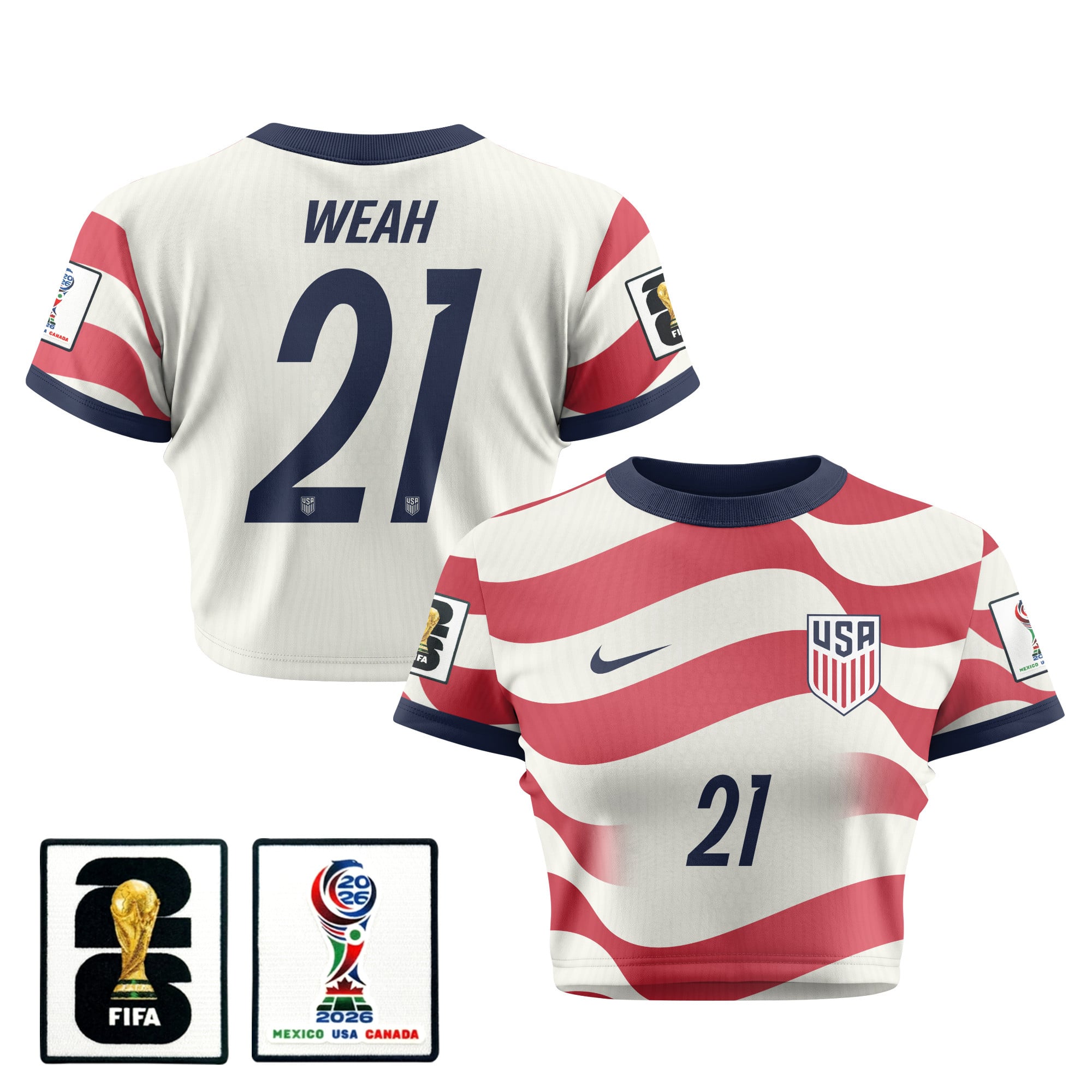 Christian Pulisic 10 Women's USMNT 2026 Home All-Over Print Cropped Jersey