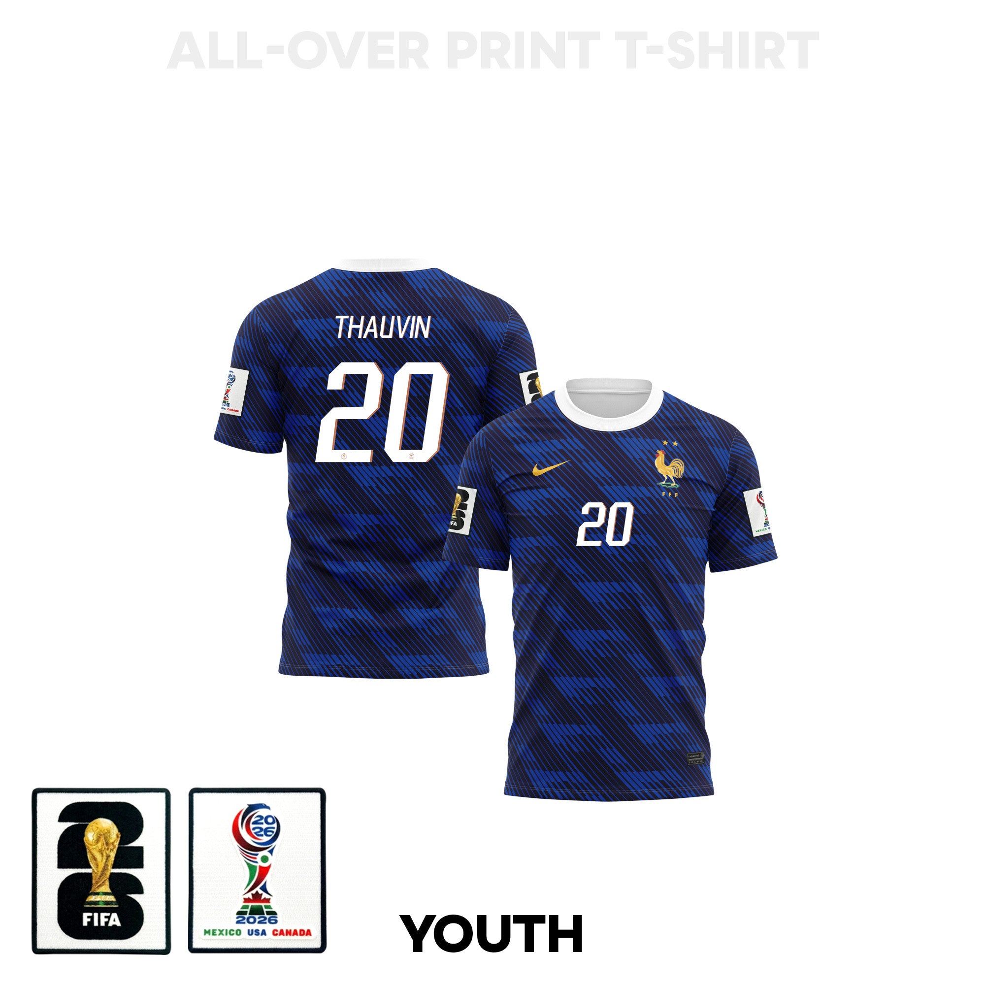 Florian Thauvin 20 Youth France 2026 Home 3D T-shirt Fully Printed – Blue