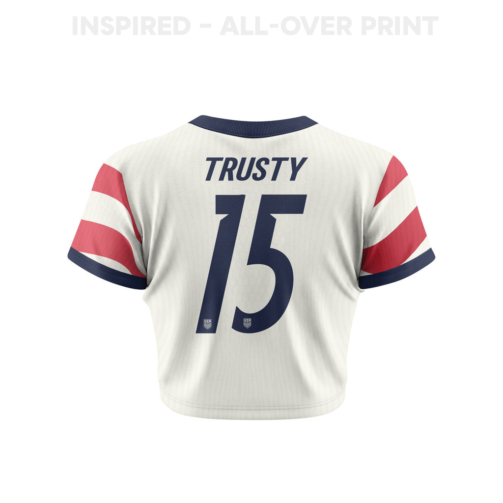 Auston Trusty 15 Women's USMNT 2026 Home All-Over Print Cropped Jersey