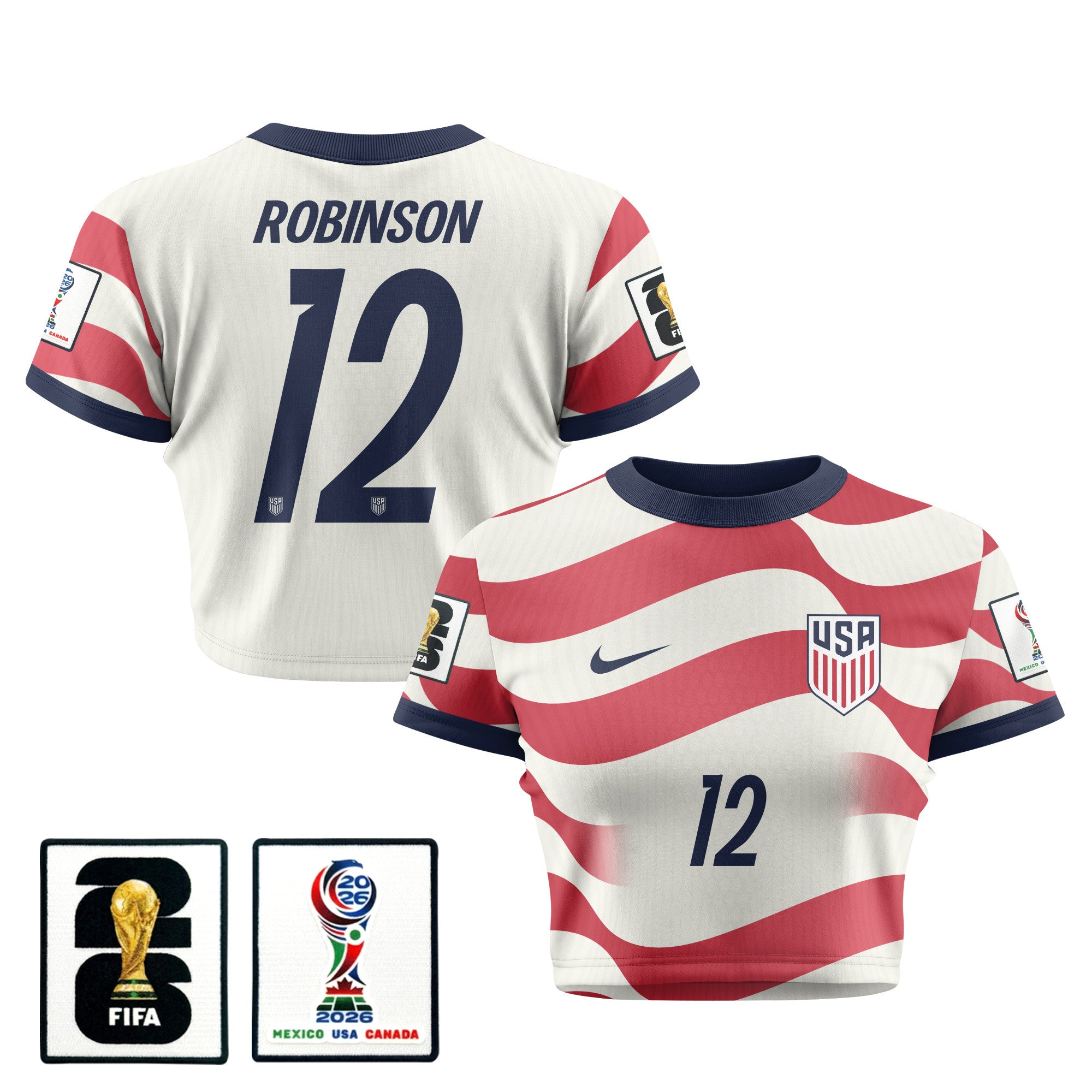 Miles Robinson 12 Women's USMNT 2026 Home All-Over Print Cropped Jersey