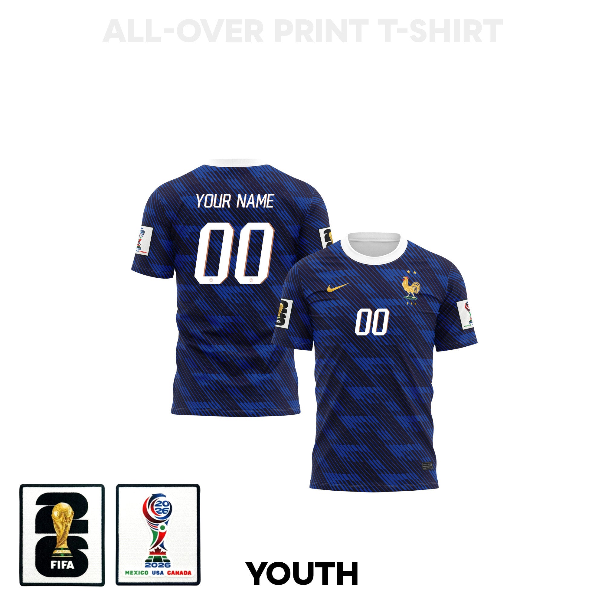 France 2026 Youth Home 3D T-shirt Fully Printed – Personalized – Blue