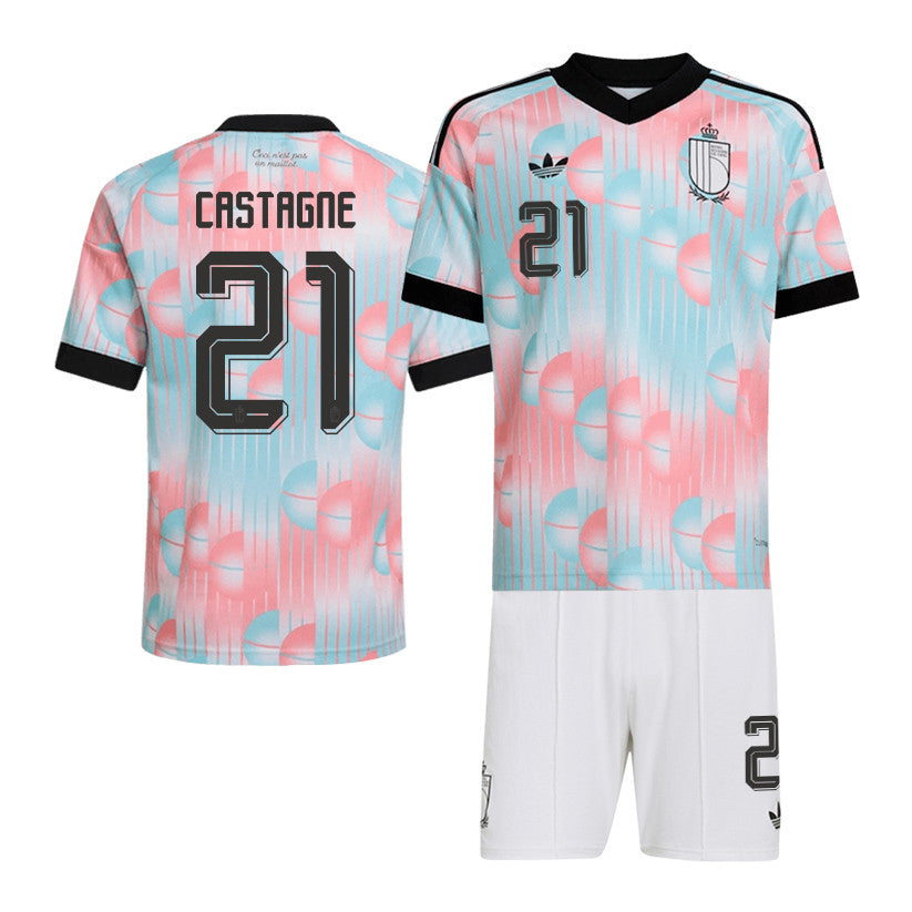 Timothy Castagne 21 Belgium 2026 Away Men Jersey & Shorts Set – Light Blue