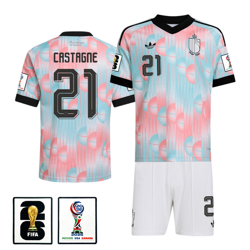 Timothy Castagne 21 Belgium 2026 Away Men Jersey & Shorts Set – Light Blue