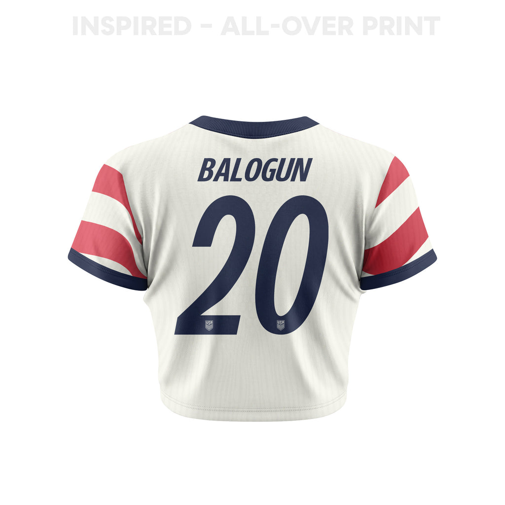 Folarin Balogun 20 Women's USMNT 2026 Home All-Over Print Cropped Jersey