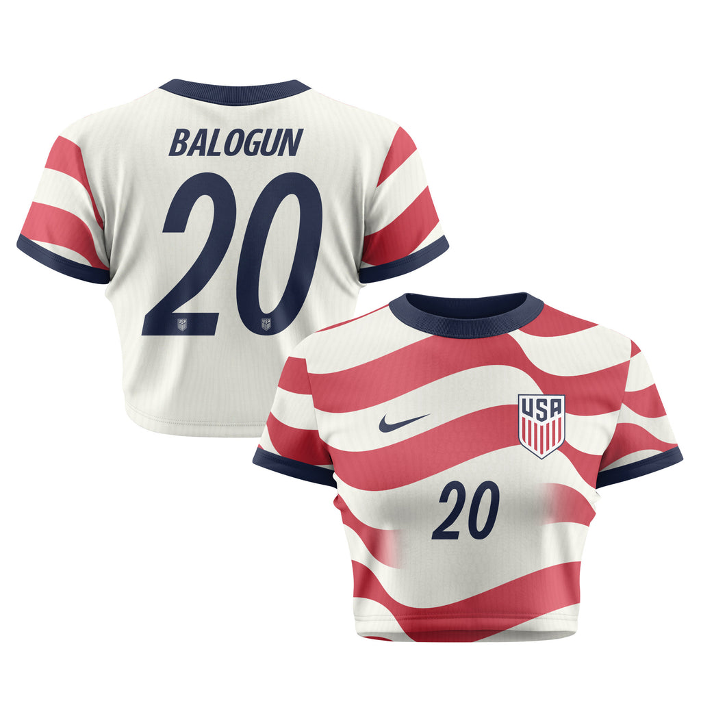 Folarin Balogun 20 Women's USMNT 2026 Home All-Over Print Cropped Jersey