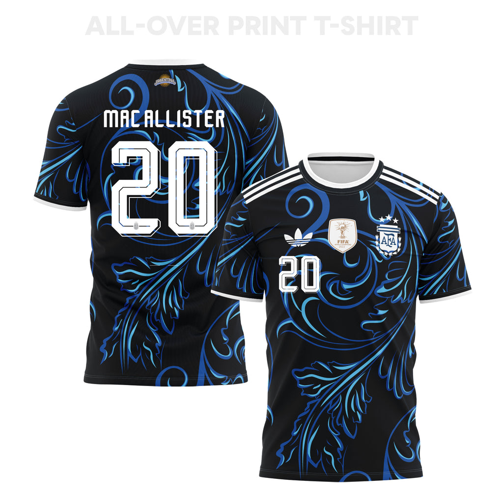 Alexis Mac Allister 20 Argentina 2026 Away 3D T-Shirt Fully Printed – Unisex, Black