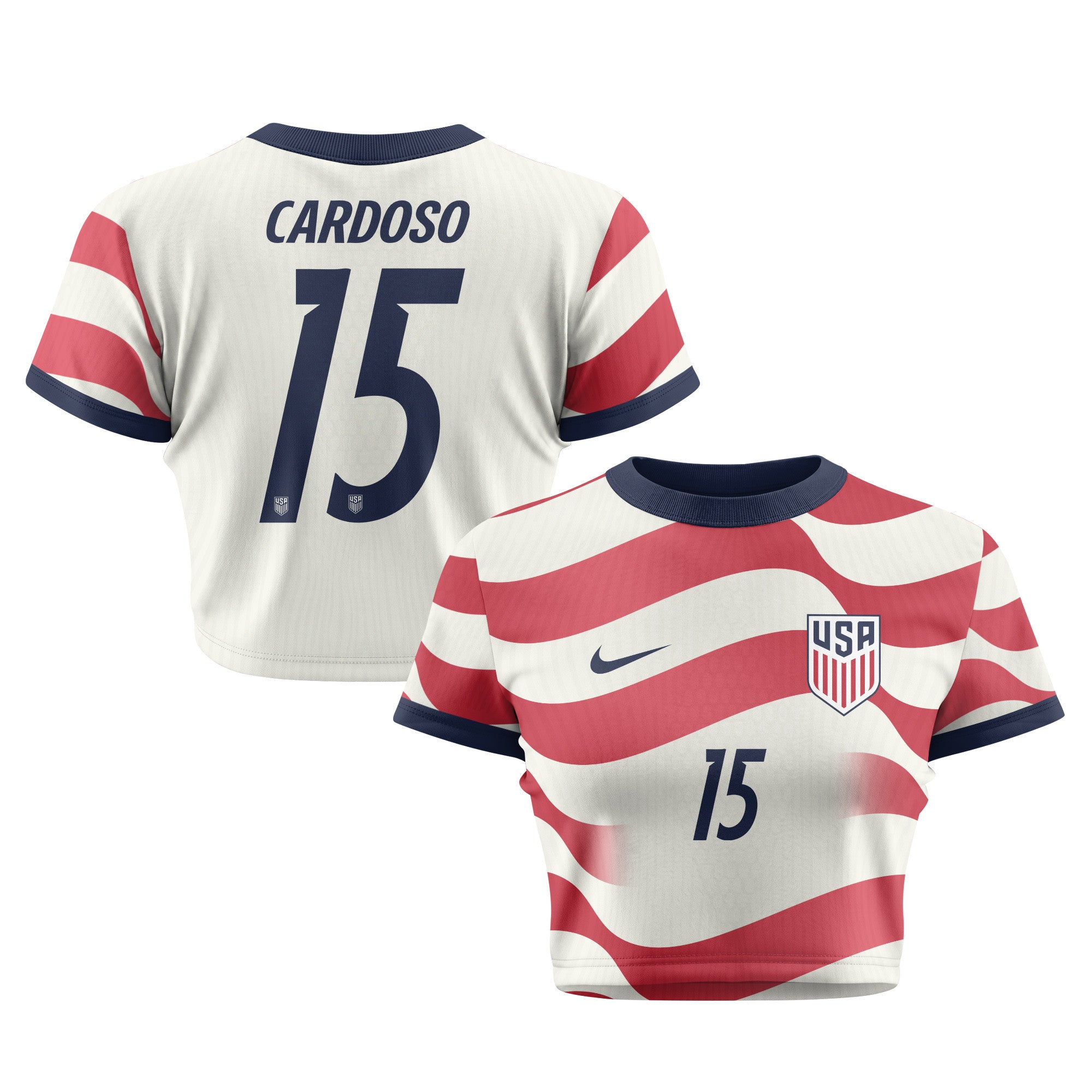 Johnny Cardoso 15 Women's USMNT 2026 Home All-Over Print Cropped Jersey