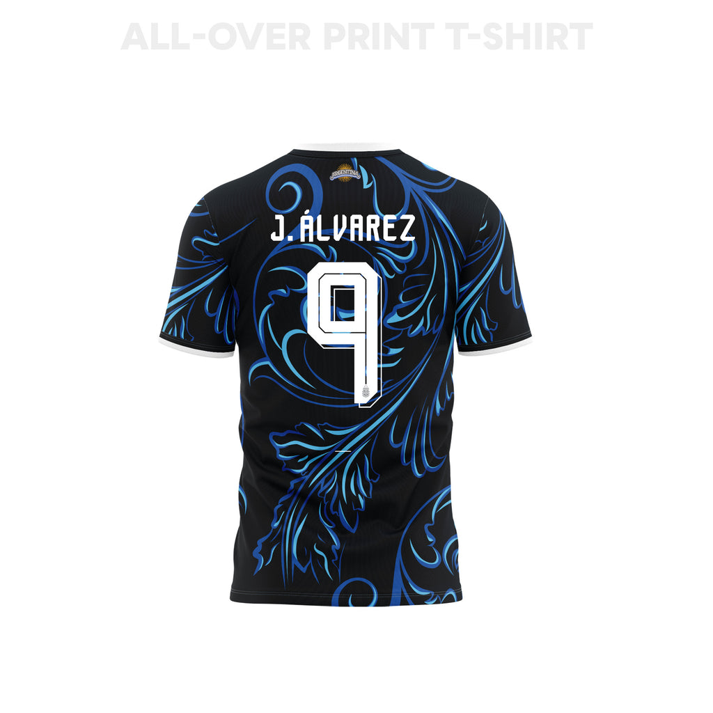 Julián Álvarez 9 Argentina 2026 Away 3D T-Shirt Fully Printed – Unisex, Black