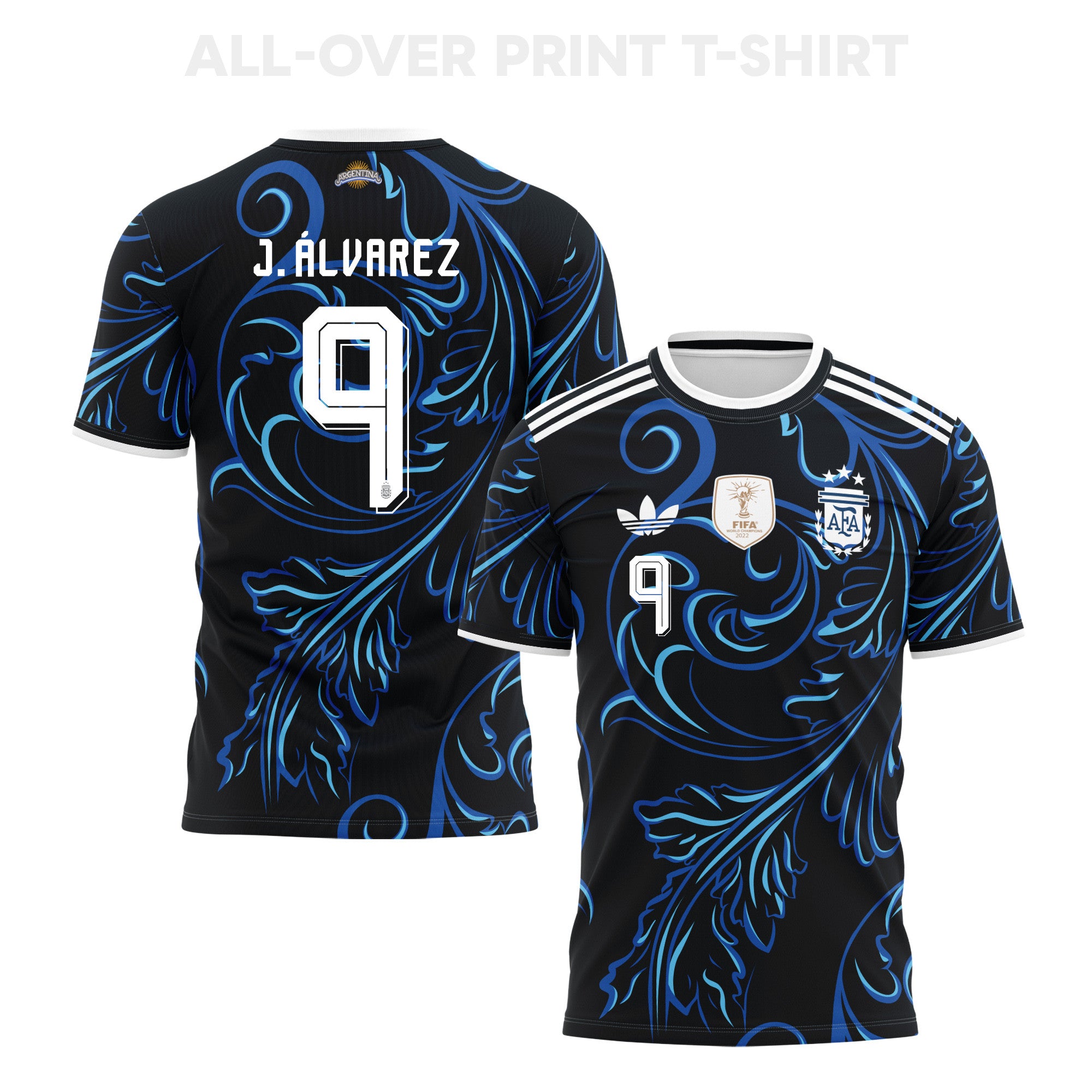 Julián Álvarez 9 Argentina 2026 Away 3D T-Shirt Fully Printed – Unisex, Black