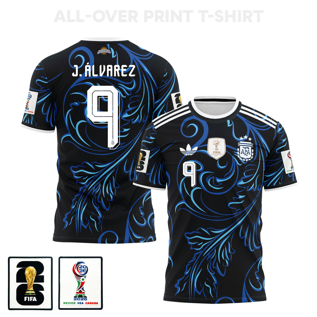 Julián Álvarez 9 Argentina 2026 Away 3D T-Shirt Fully Printed – Unisex, Black