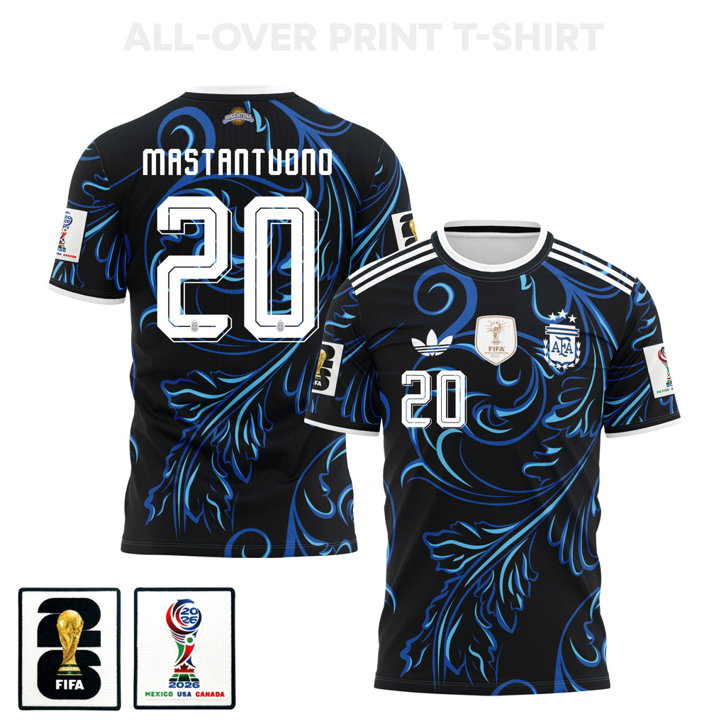 Franco Mastantuono 20 Argentina 2026 Away 3D T-Shirt Fully Printed – Unisex, Black